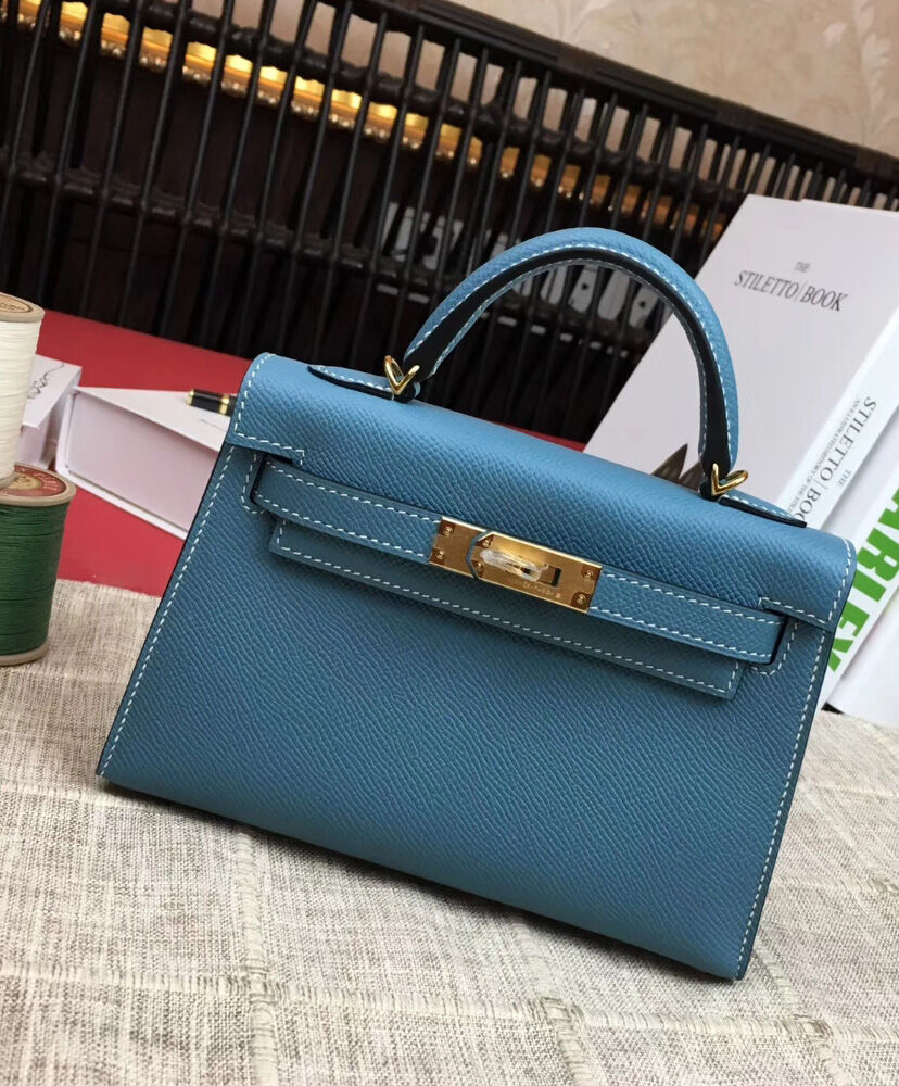 Hermes Kelly Bag 19 Epsom Leather Blue