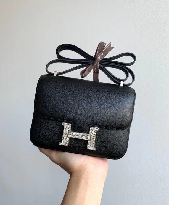 Hermes Constance 18 Mini Bag Epsom Leather Lizard Buckle Black