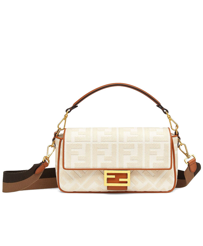 Fendi Baguette FF Canvas Bag 8BR600 Cream