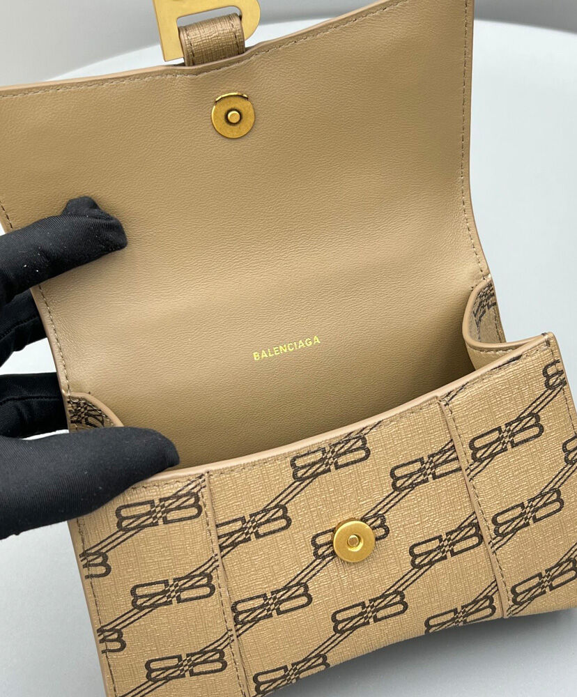 Balenciaga Hourglass XS Handbag BB Monogram Coated Canvas Apricot