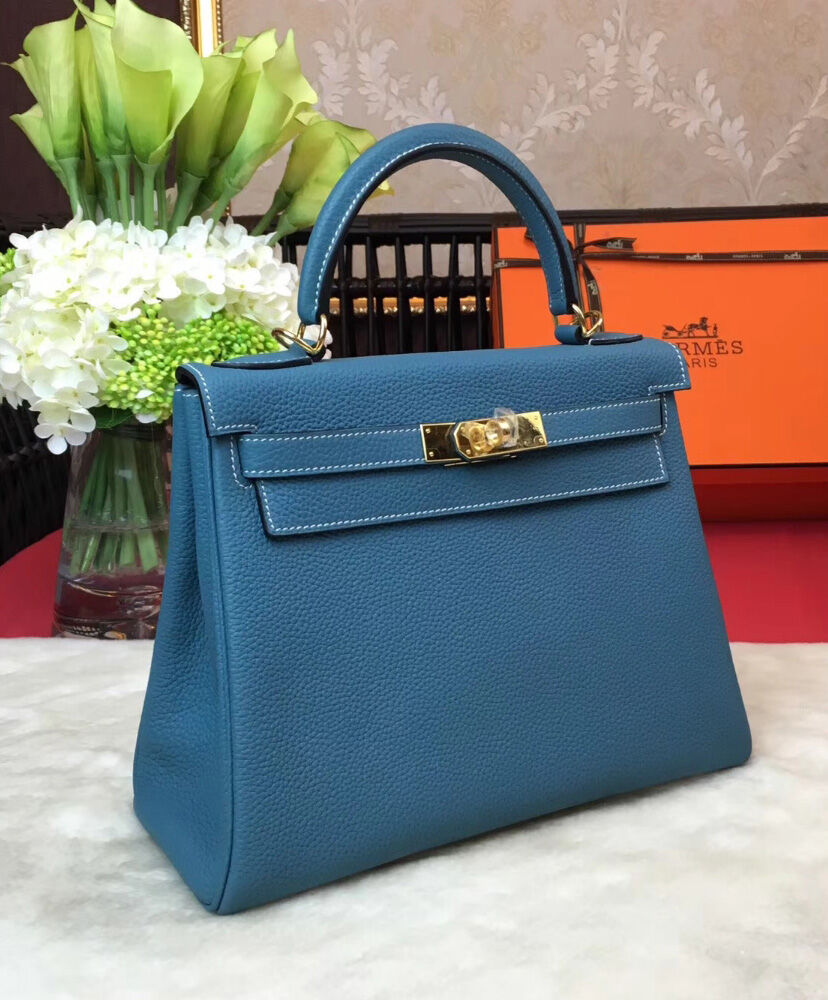 Hermes Kelly Bag 25 Togo Leather Blue