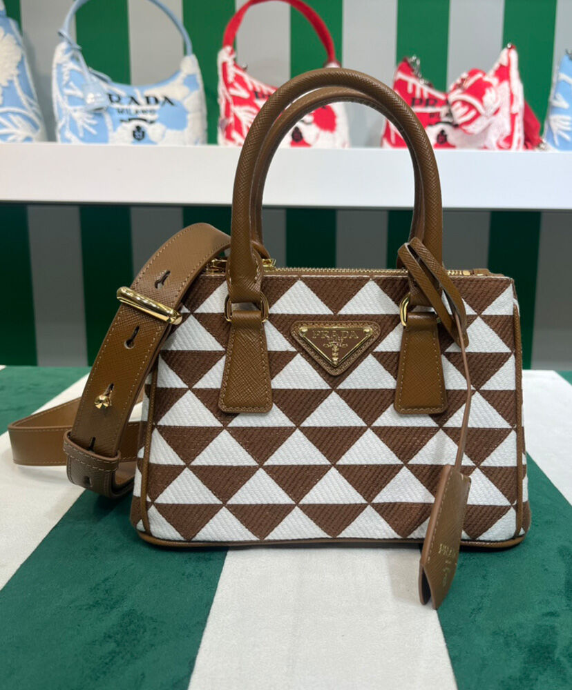 Prada Galleria Embroidered Jacquard Fabric Micro-bag Coffee