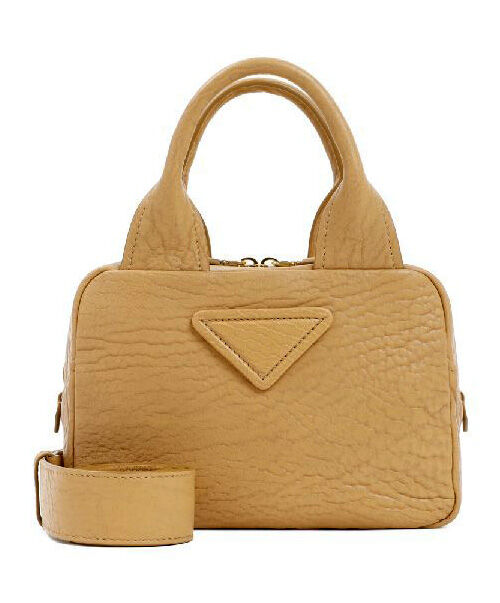 Prada Logo Pebble Leather Tote Bag 1BB0881 Apricot