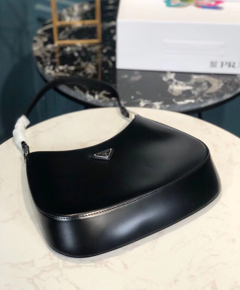Prada Cleo Brushed Leather Shoulder Bag 1BC499 Black