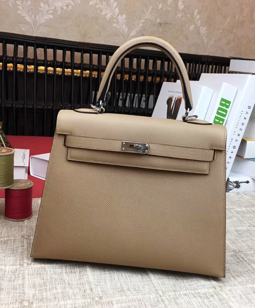 Hermes Kelly Bag 28 Epsom Leather Light Gray