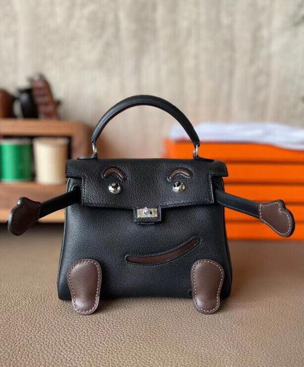 Hermes H Gulliver Leather Vintage Kelly Quelle Idole Doll Black