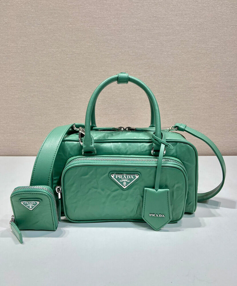 Prada Antique Nappa Leather Multi-pocket Top-handle Bag 1BB099 Green