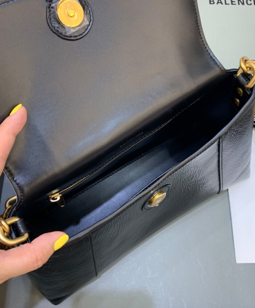 Balenciaga Downtown Small Shoulder Bag With Chain Black