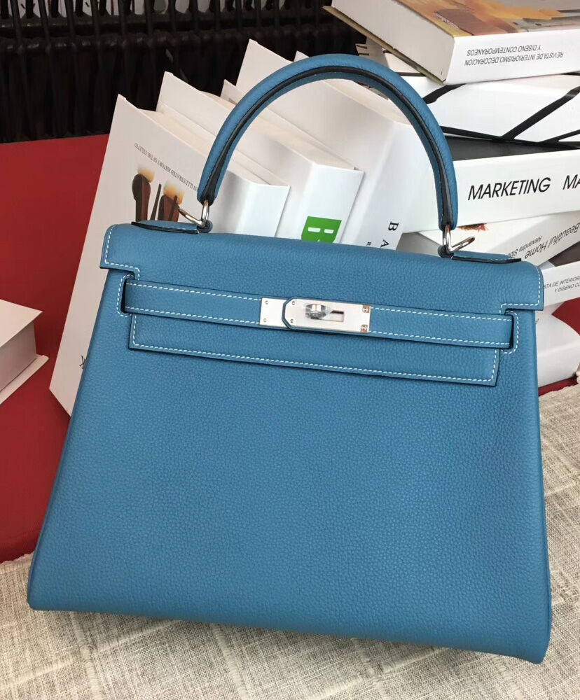 Hermes Kelly Bag 25 Togo Leather Blue