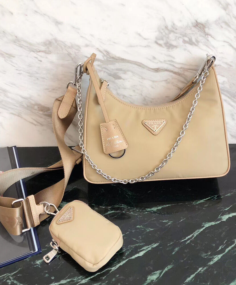 Prada Re-Edition 2005 nylon shoulder bag Apricot