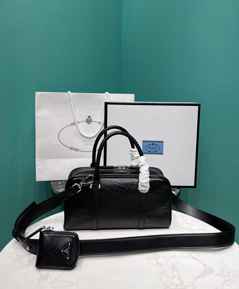 Prada Antique Nappa Leather Multi-pocket Top-handle Bag 1BB099 Black