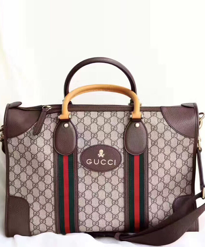 Gucci Soft GG Supreme Duffle Bag With Web 459311 Coffee
