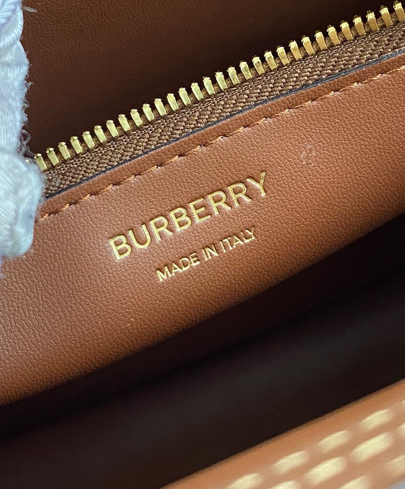 Burberry Mini Topstitch Detail Leather Pocket Bag Coffee
