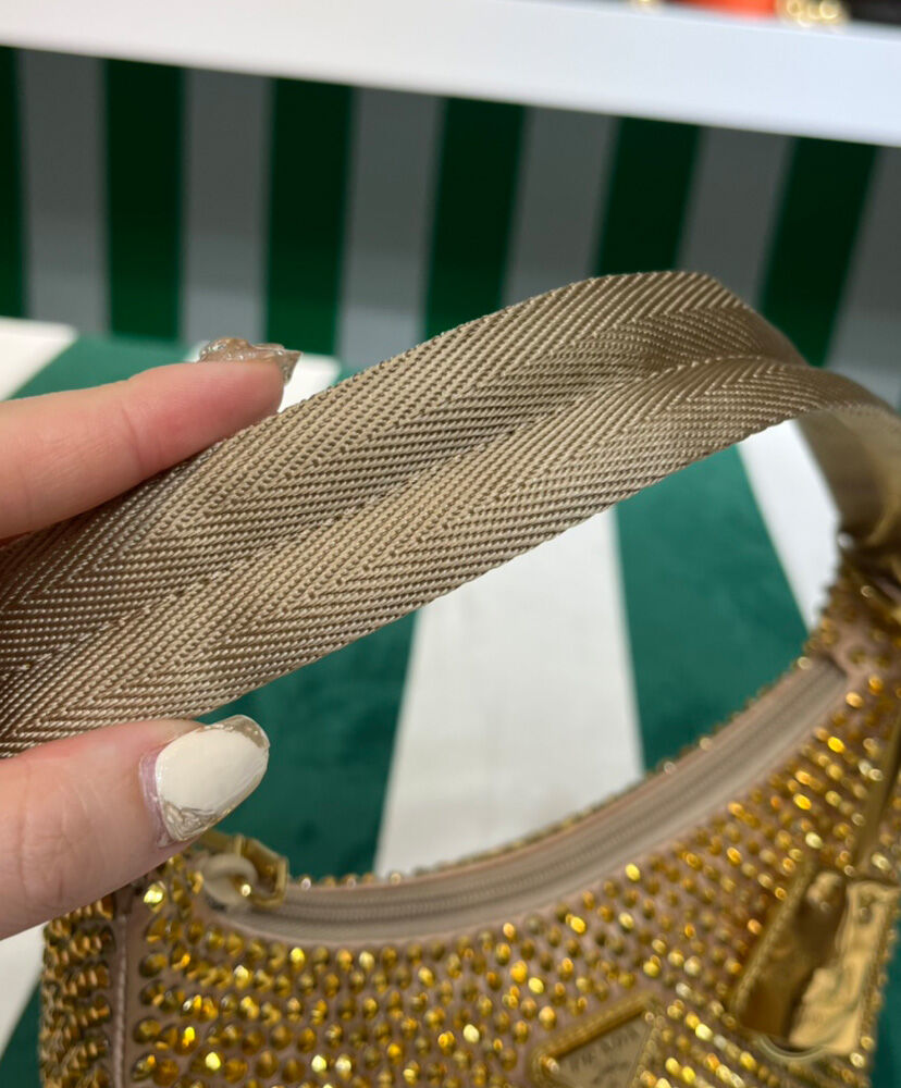 Prada Satin Mini-bag With Crystals 1BC515 Golden