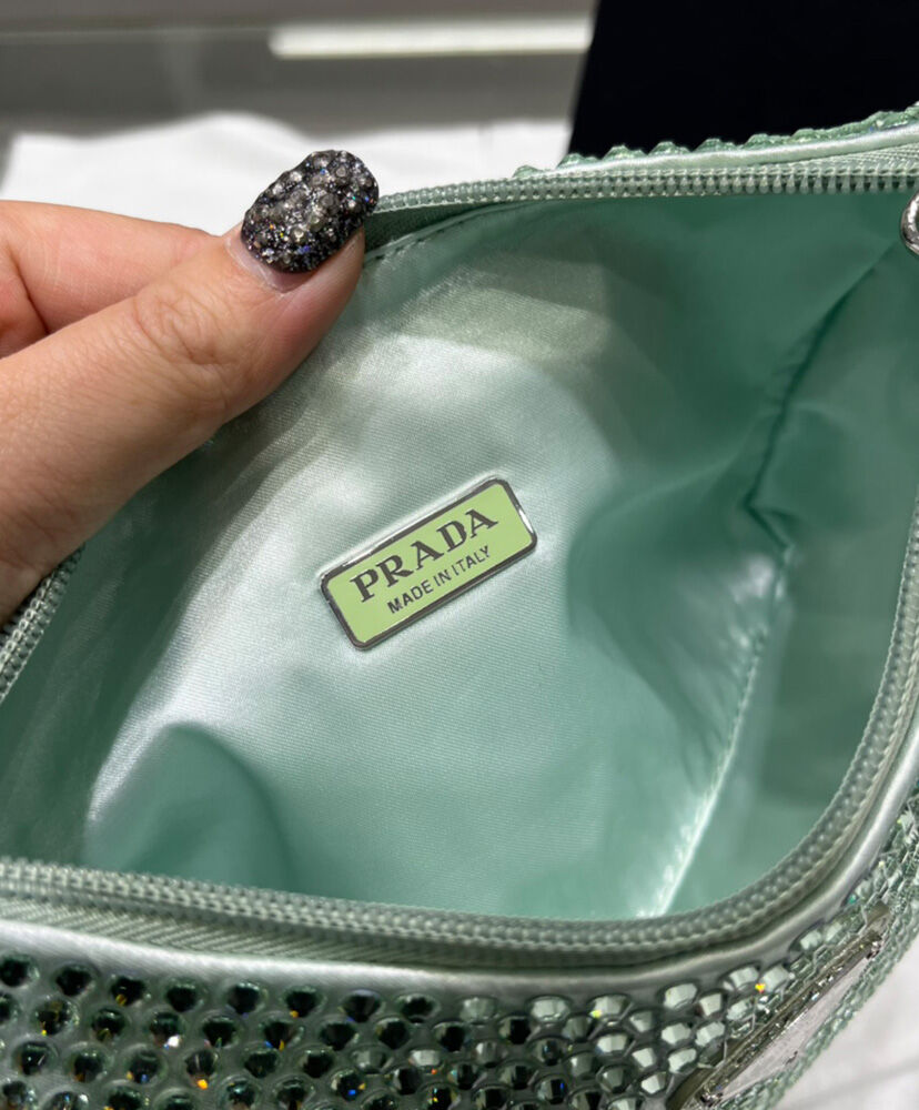 Prada Satin Mini-bag With Artificial Crystals Green