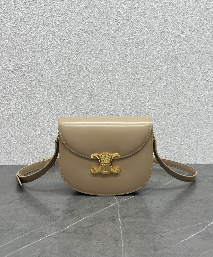 Celine Teen Besace Triomphe In Shiny Calfskin Apricot