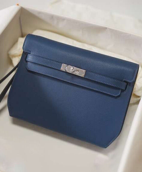 Hermes Kelly Depeches 25 Pouch Dark Blue
