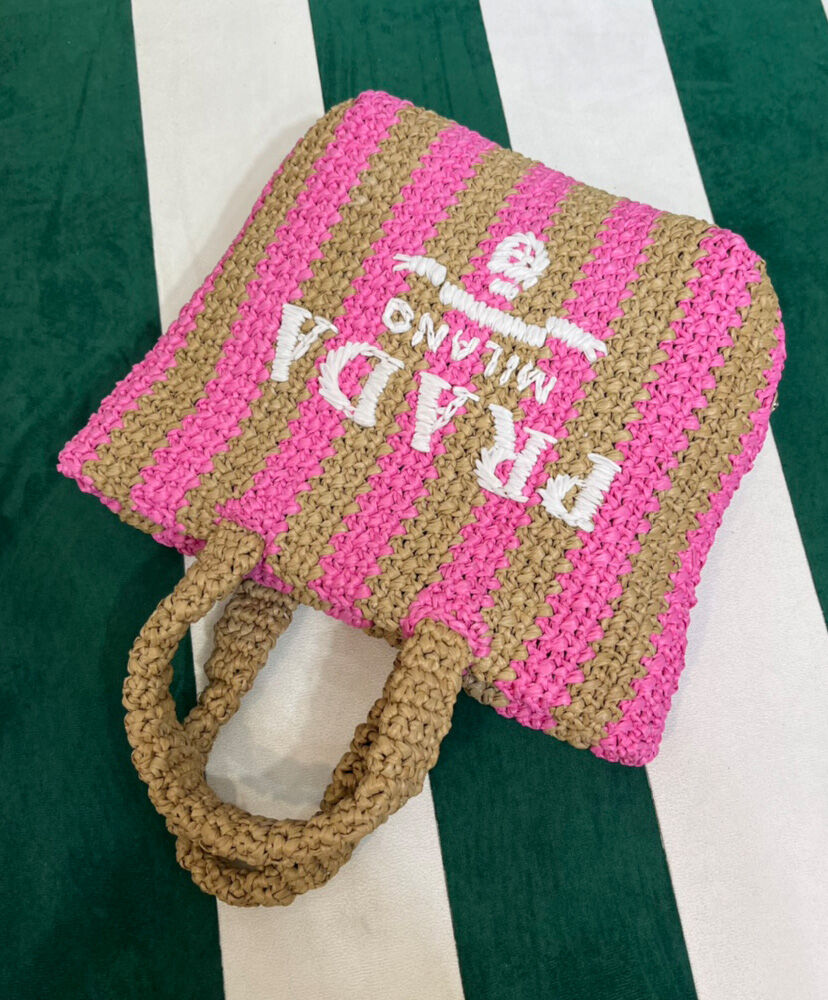 Prada Small Raffia Tote Bag Peachblow