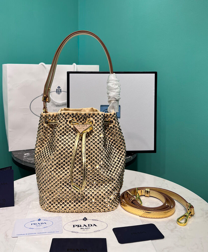 Prada Satin Mini-bag With Crystals 1BE067 Golden