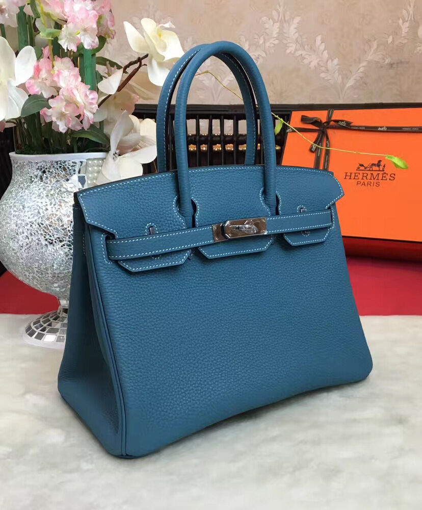 Hermes Birkin 30 Bag Togo Leather Blue
