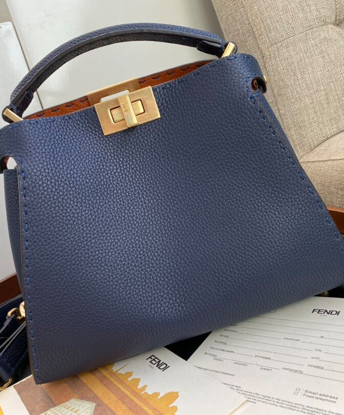 Fendi Peekaboo Iconic Essentially Leather Bag Dark Blue