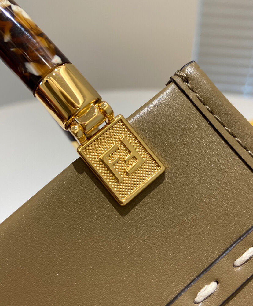 Fendi Mini Sunshine Shopper Leather And Elaphe Bag 8BS051 Khaki