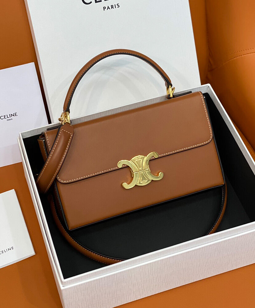 Celine Box Triomphe In Natural Calfskin Coffee