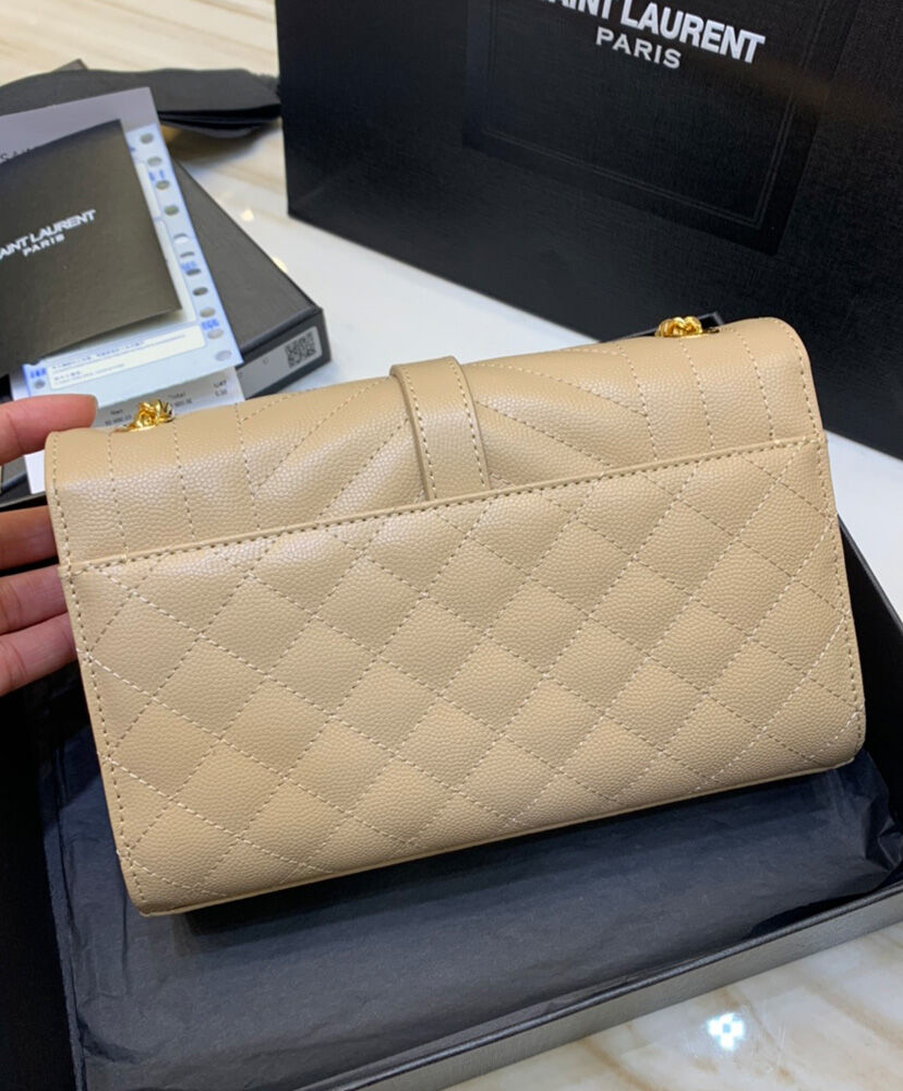 Saint Laurent Envelope Small Bag In Mix Quilted Grain De Poudre Embossed Leather Apricot