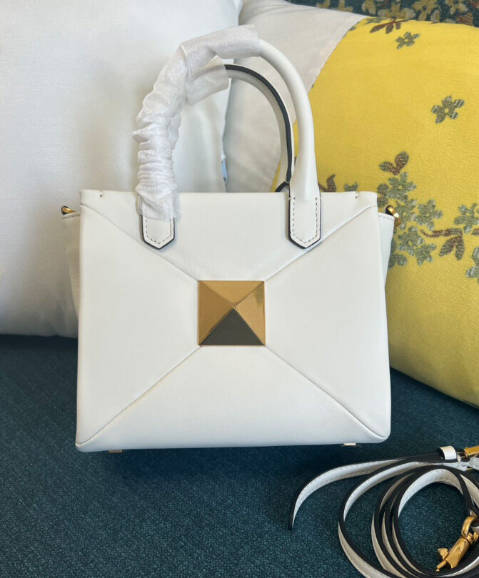 Valentino Small One Stud Nappa Handbag Cream