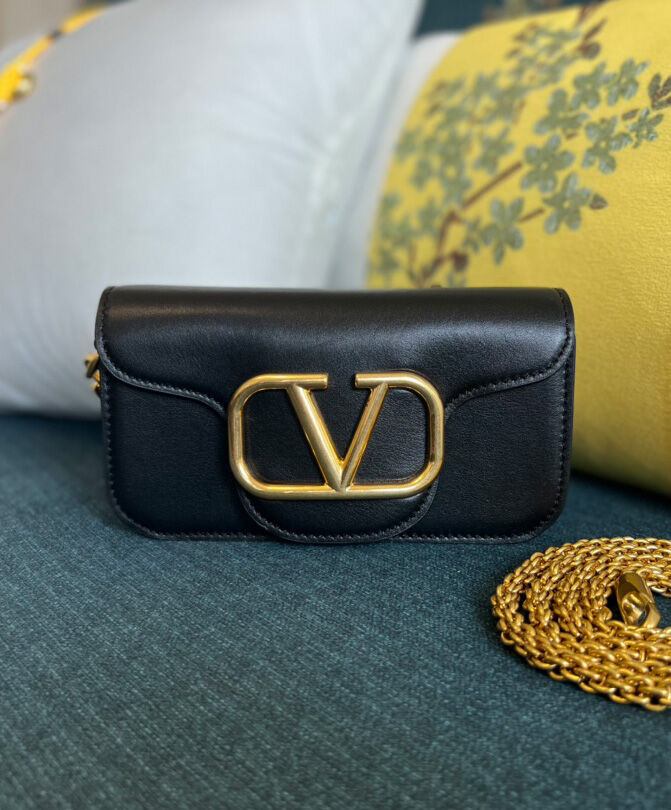 Valentino Loco Small Shoulder Bag In Calfskin Black