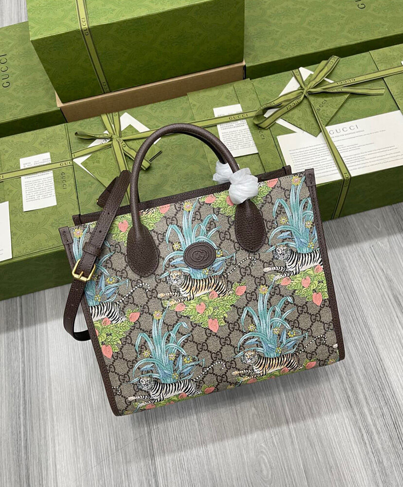 Gucci Tiger GG Small Tote Bag 659983 Green