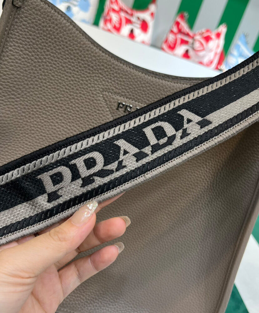 Prada Leather Hobo Bag 1BC073 Gray