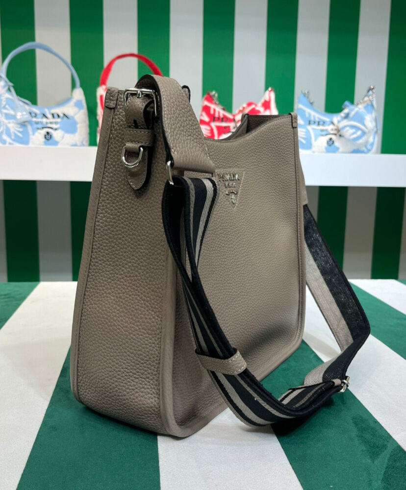 Prada Leather Hobo Bag 1BC073 Gray