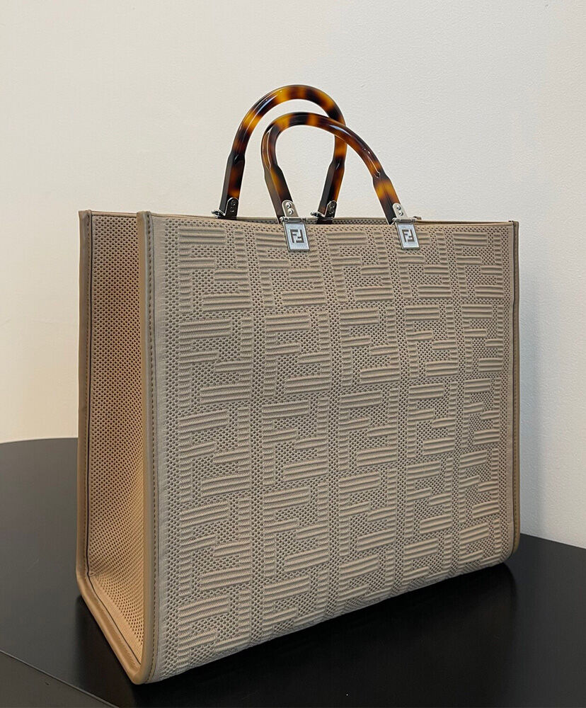 Fendi Sunshine Medium FF Fabric Shopper Gray