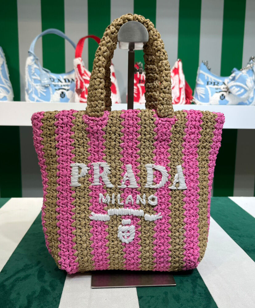 Prada Small Raffia Tote Bag Peachblow