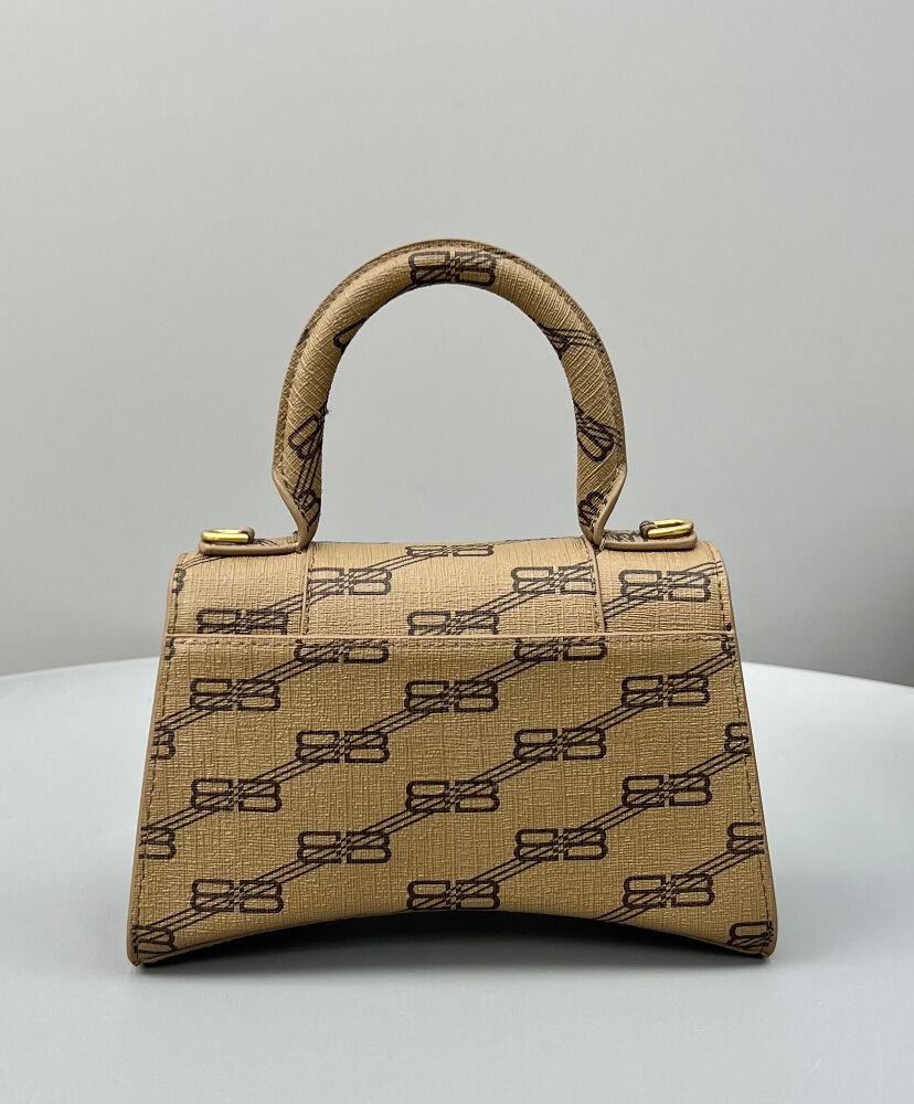 Balenciaga Hourglass XS Handbag BB Monogram Coated Canvas Apricot