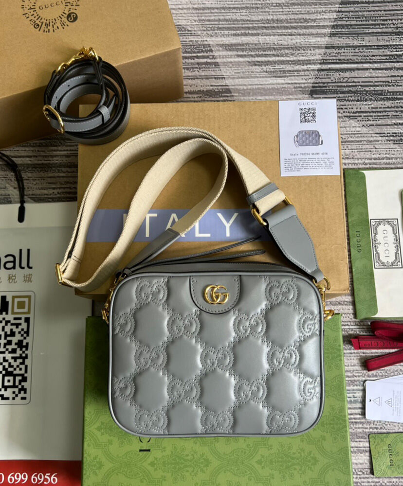 Gucci GG Matelasse Leather Shoulder Bag 702234 Gray