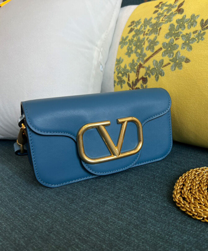 Valentino Loco Small Shoulder Bag In Calfskin Blue
