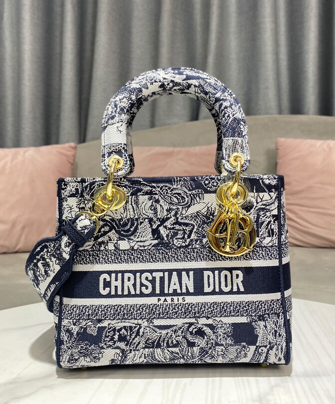 Christian Dior Medium Lady D-Lite Bag Dark Blue