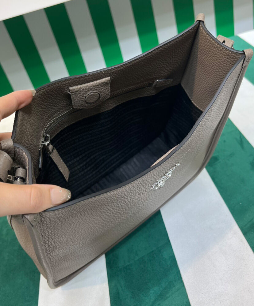 Prada Leather Hobo Bag 1BC073 Gray