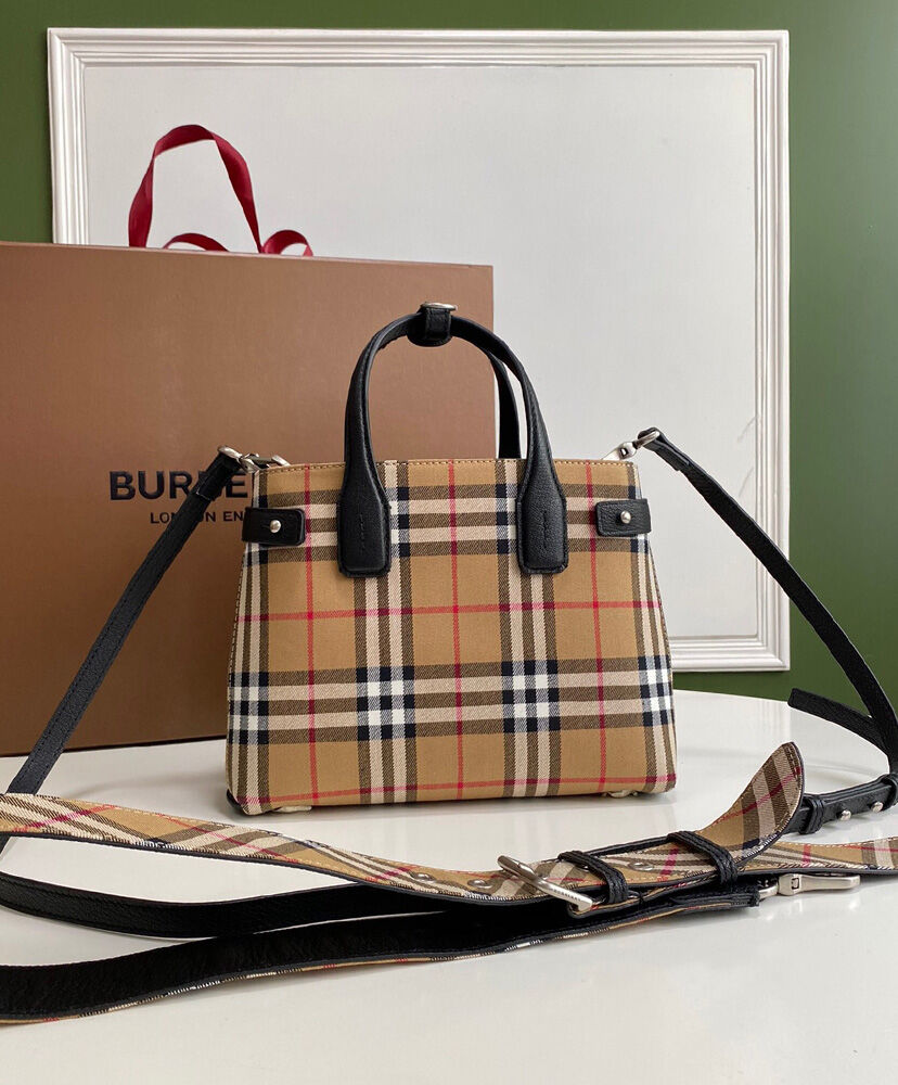 Burberry Banner Small Vintage Check Tote Bag Black