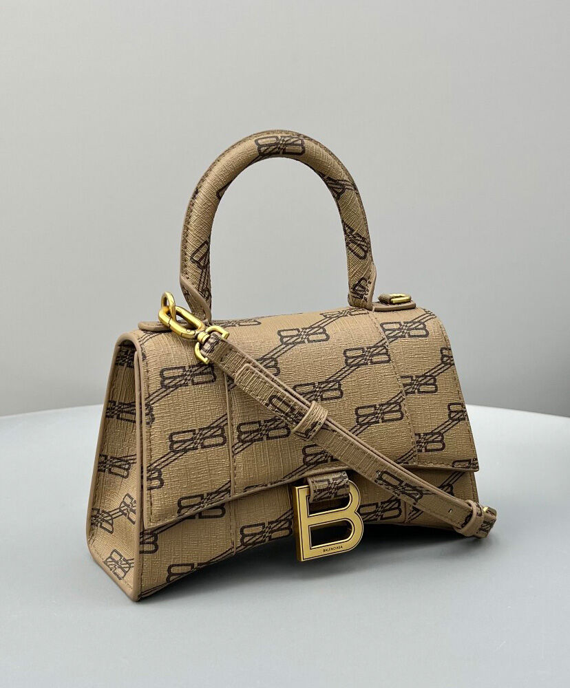 Balenciaga Hourglass XS Handbag BB Monogram Coated Canvas Apricot