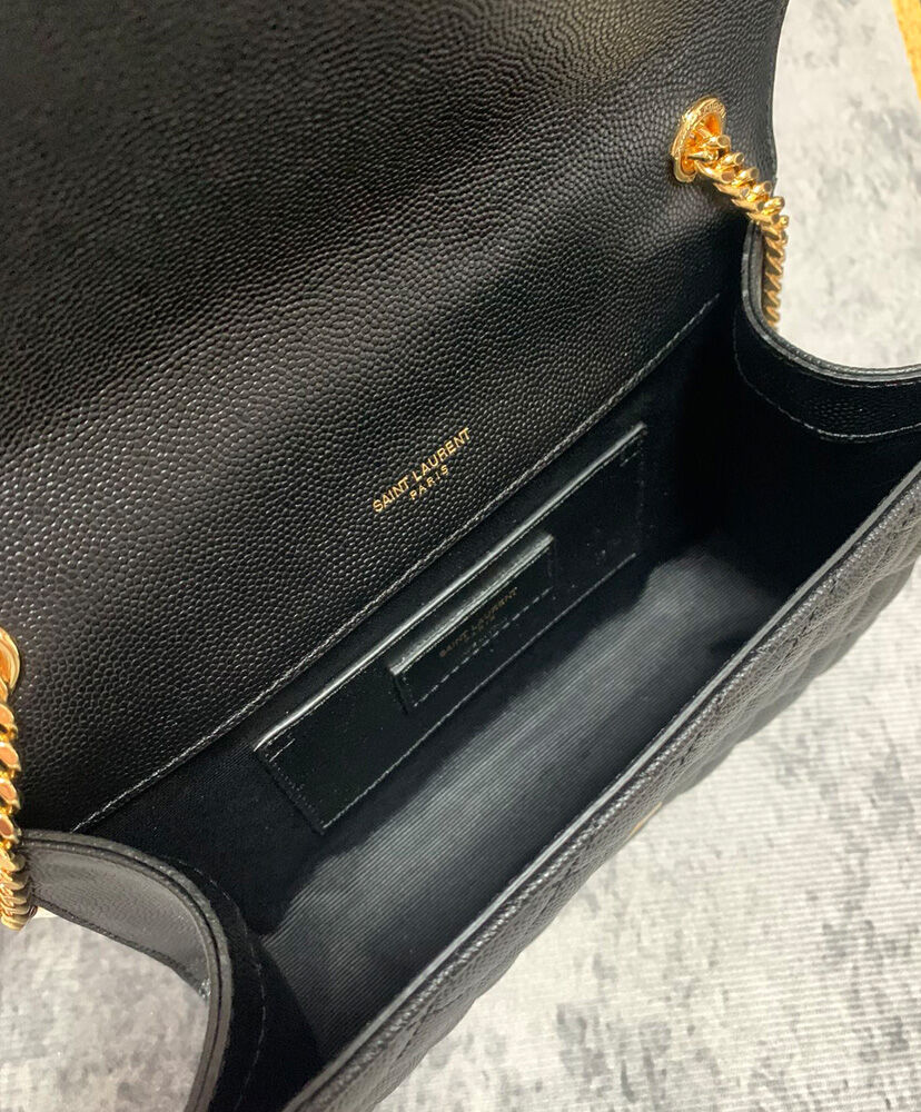 Saint Laurent Envelope Small Bag In Mix Quilted Grain De Poudre Embossed Leather Black