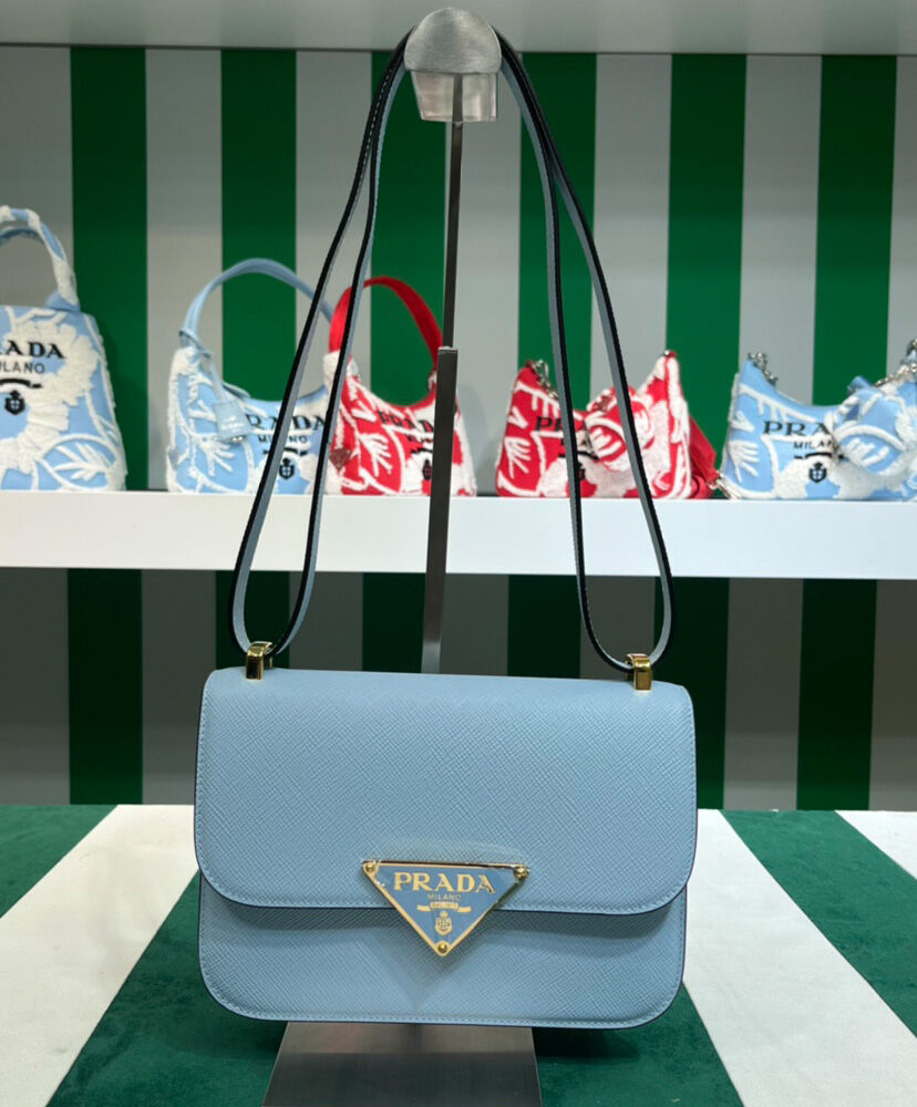 Prada Saffiano Leather Shoulder Bag Blue