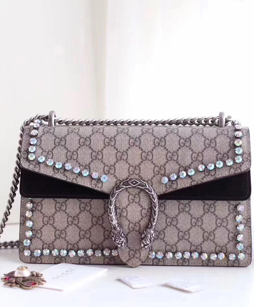 Gucci Dionysus GG Supreme shoulder bag with crystals 400249 Black