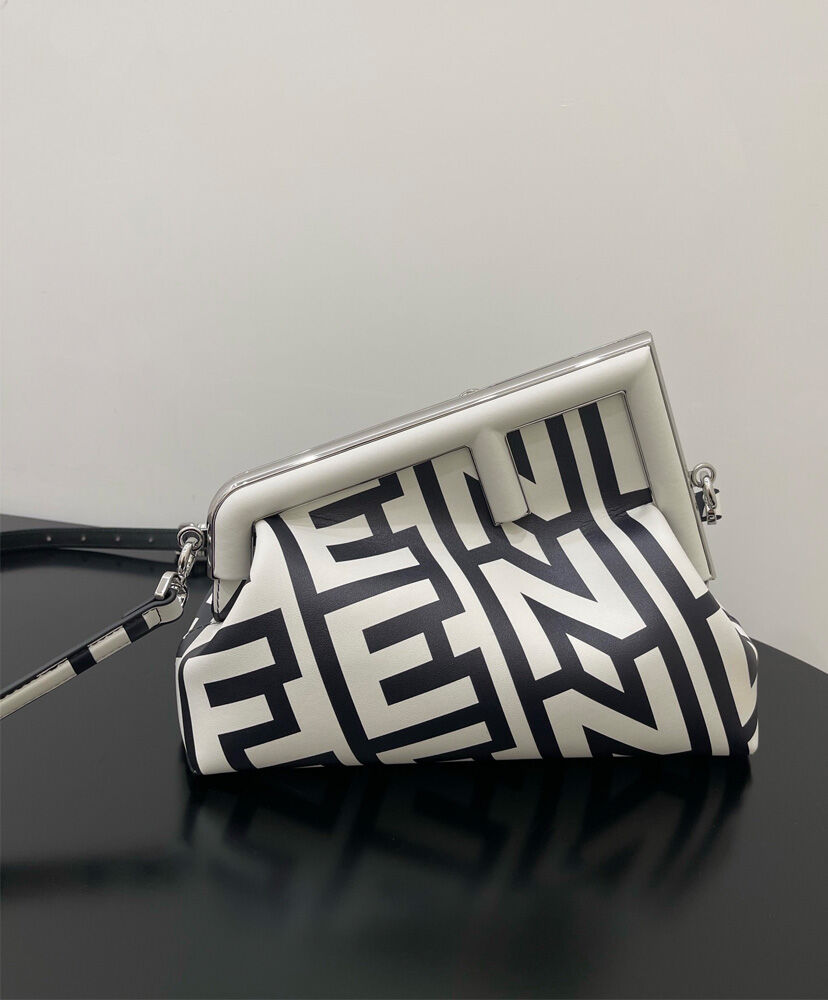 Fendi First Midi Two-tone Printed Nappa Leather Fendi Roma Capsule Bag 8BP137 Black
