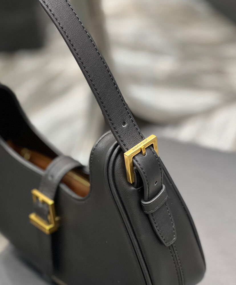 Saint Laurent Le Fermoir Hobo Bag In Shiny Leather 672615 Black