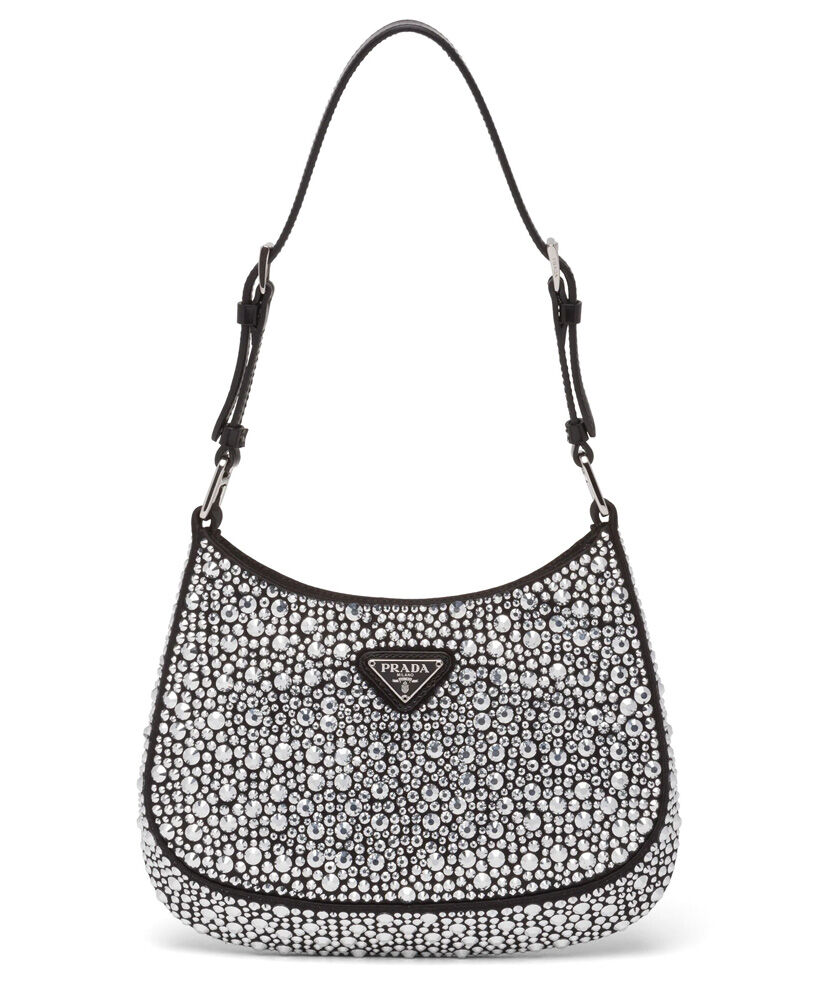 Prada Cleo Satin Bag With Appliques 1BC169 Black