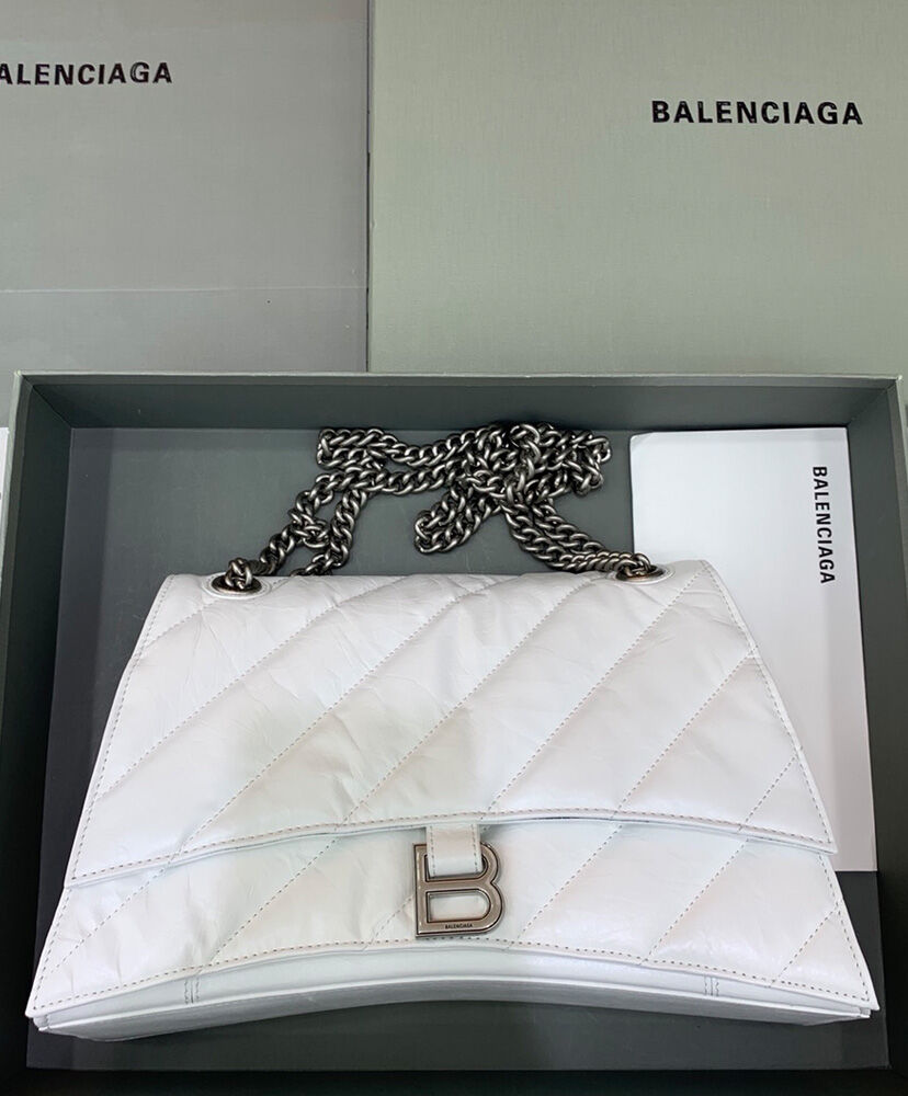 Balenciaga Crush Medium Chain Bag Quilted Cream