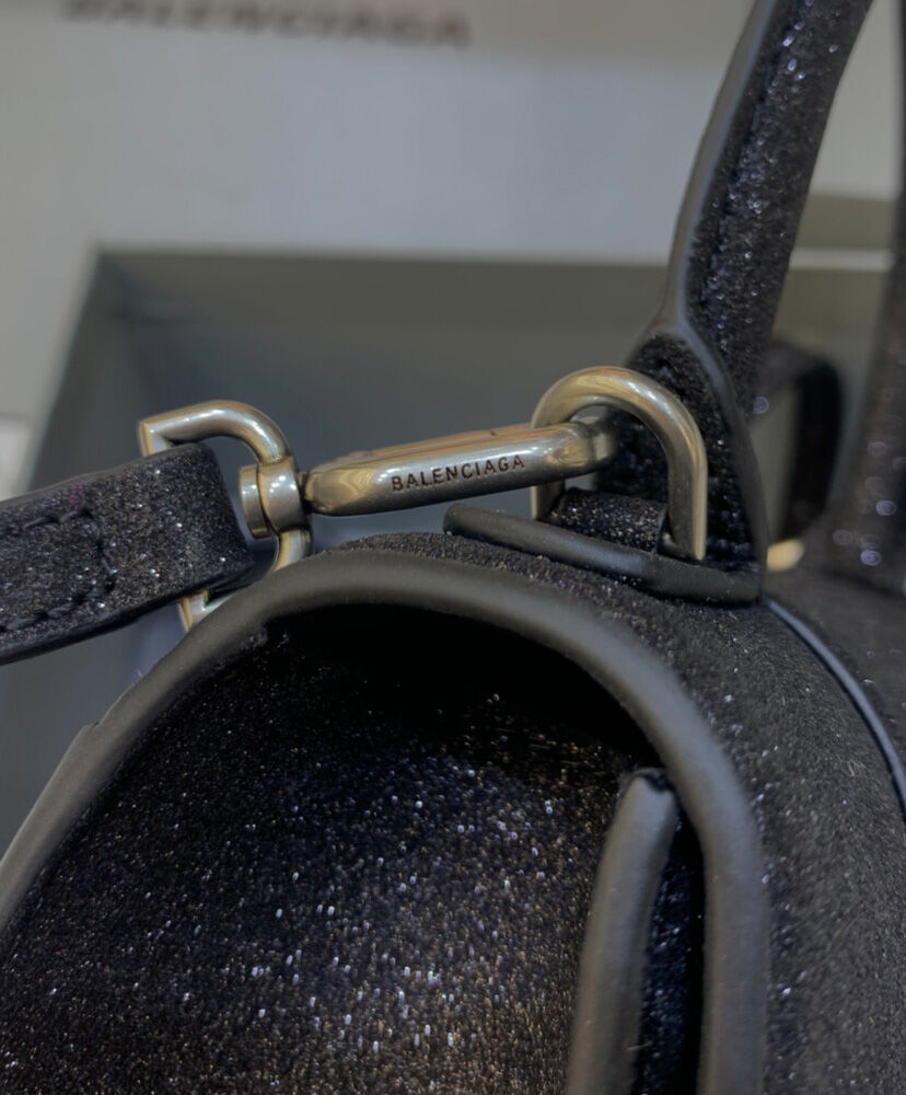Balenciaga Hourglass XS Handbag In Glitter Material Black